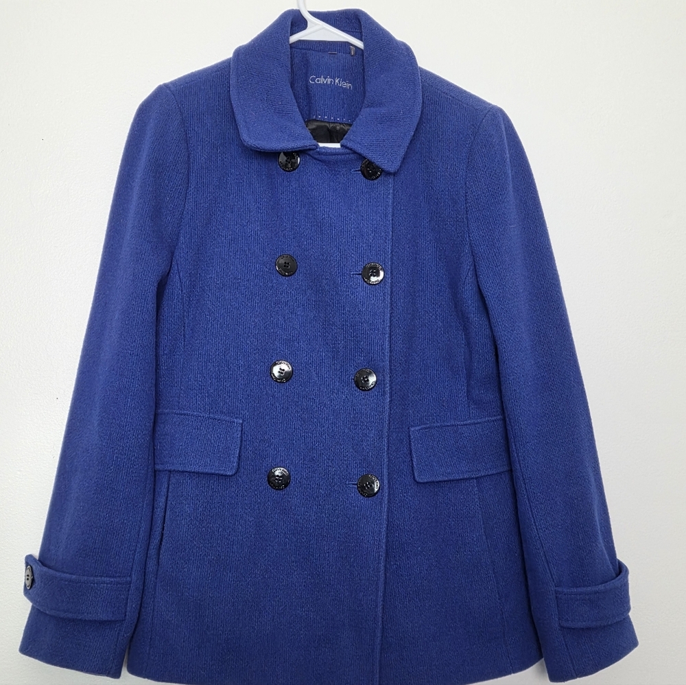 Calvin Klein Wool Coat Women ,Royal Blue Wool Blend Sz 8. - Picture 3 of 16